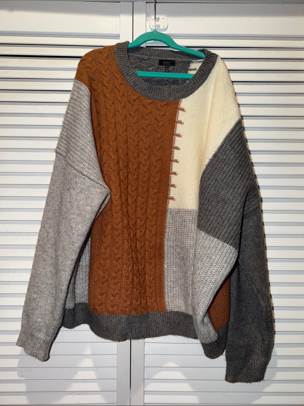 debut Colorblock Cable Knit Sweater in Rust, Gray & Cream